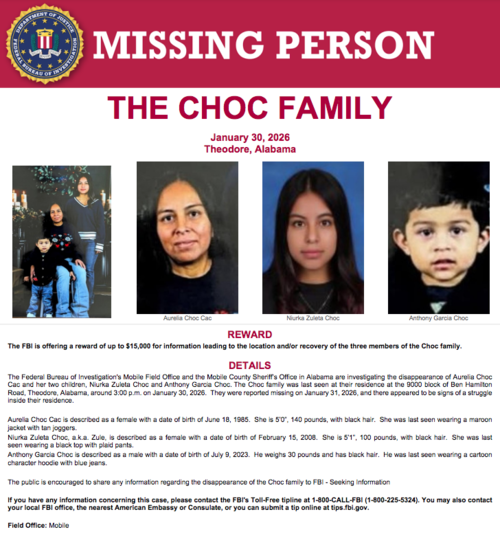 El FBI indic&oacute; que cualquier informaci&oacute;n podr&iacute;a ayudar a encontrar a la familia. (Imagen: FBI)