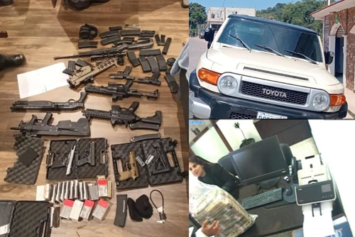 A la banda se le localizaron armas de fuego de grueso calibre, as&iacute; como veh&iacute;culos de alta gama en los allanamientos de octubre de 2025. (Foto: MP)