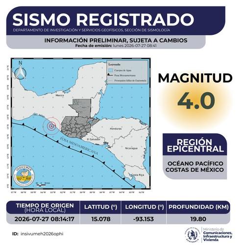 Este es el primer sismo registrado este lunes. (Foto: Insivumeh)