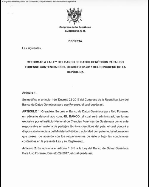 La propuesta contempla asignar un porcentaje espec&iacute;fico del presupuesto del INACIF para mantener equipos, adquirir insumos y fortalecer la capacidad t&eacute;cnica del banco. (Imagen: captura de pantalla)