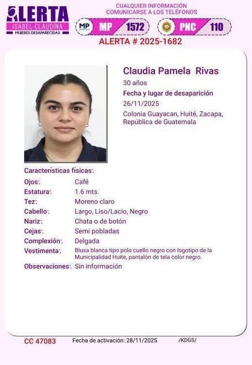 La joven desapareci&oacute; en Huit&eacute;, Zacapa. (Foto: Alerta Isabel-Claudina)
