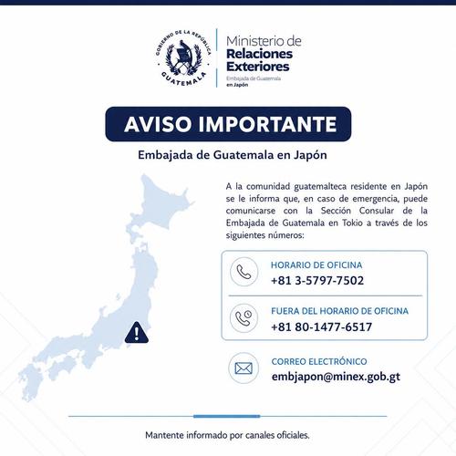 Contactos de la Secci&oacute;n Consular para los guatemaltecos residentes en Jap&oacute;n. (Imagen: Minex)