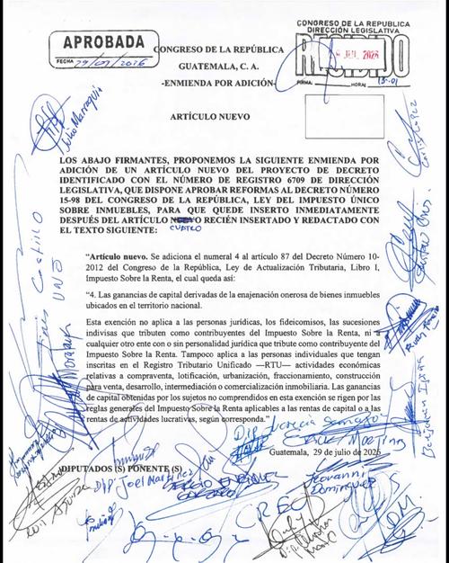 La norma a&ntilde;ade un nuevo numeral al art&iacute;culo 87 de la Ley de Actualizaci&oacute;n Tributaria para liberar del pago de ISR a las ganancias de capital inmobiliarias. (Imagen: captura de pantalla) 