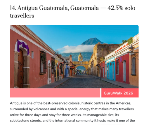 antigua guatemala ranking solo travellers guruwalk mejores ciudades viajar solitario 1
