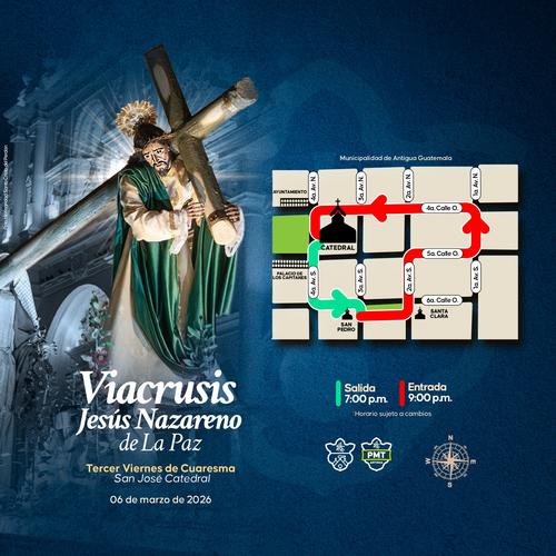 Este es el recorrido del Viacrusis del 6 de marzo. (Imagen: Municipalidad de La Antigua)