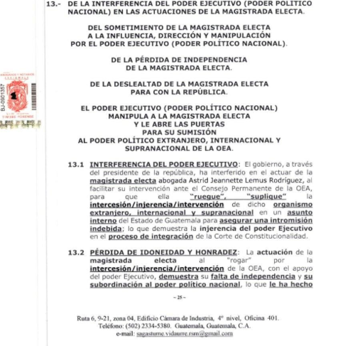 Los documentos indican que Lemus perdi&oacute; idoneidad y honorabilidad por aparente subordinaci&oacute;n tras su ponencia ante la OEA. (Foto: Redes Sociales)