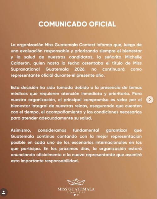 miss supranational guatemala Michelle Calderón retiro 2