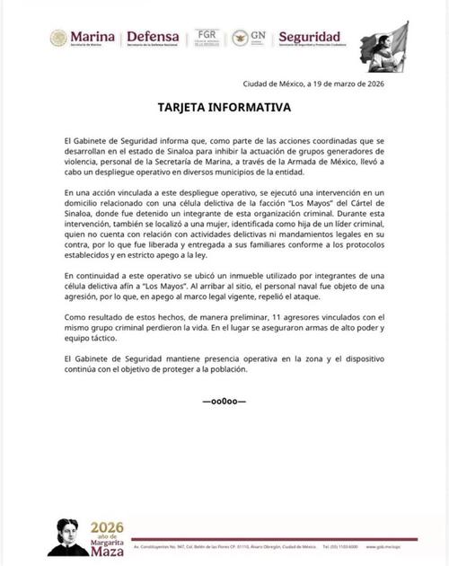 Tarjeta informativa del Gabinete de Seguridad de M&eacute;xico. (Imagen: Redes sociales)