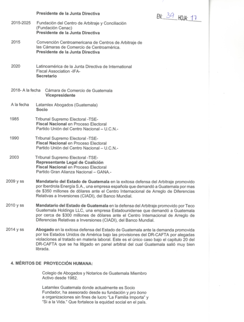 El actual magistrado suplente del TSE, durante su participaci&oacute;n en la Comisi&oacute;n de Postulaci&oacute;n en el Congreso, present&oacute; en su hoja de vida que es parte socio del bufete de abogados que asesor&oacute; a Iafis. 