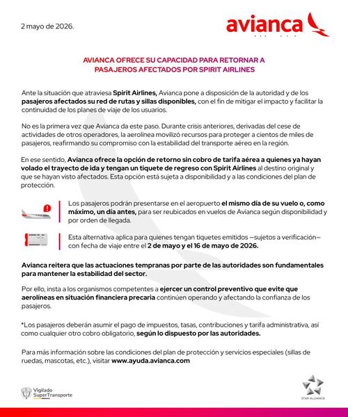 La reubicaci&oacute;n en vuelos depender&aacute; de la disponibilidad y orden de llegada. (Imagen: Avianca)