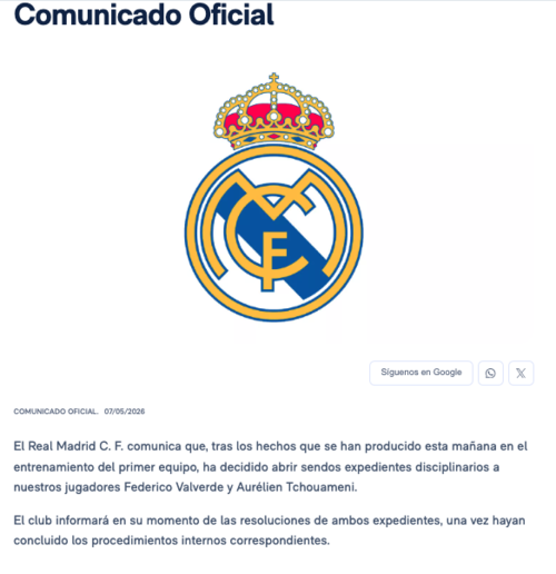 Comunicado oficial del Real Madrid tras el altercado entre dos de sus jugadores. (Foto: Real Madrid)