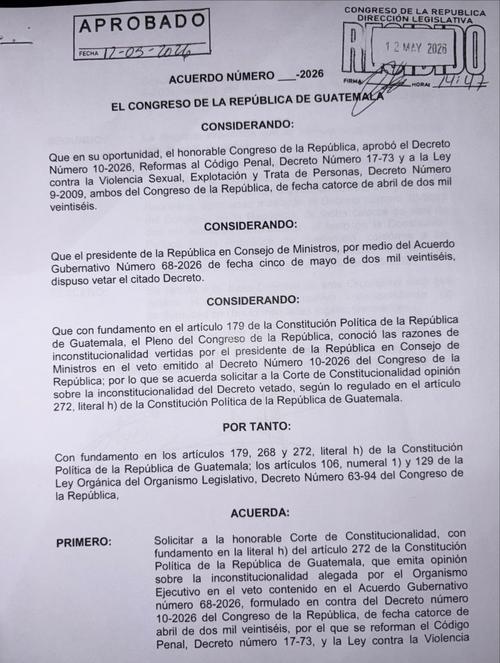 Los diputados enviaron a la CC el veto del presidente Bernardo Ar&eacute;valo para analizar si este contiene inconstitucionalidades. (Foto: Susana Manai / Soy502)