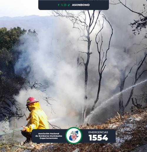 Bomberos trabajan en el lugar para sofocar el fuego. (Foto: Asonbomd)