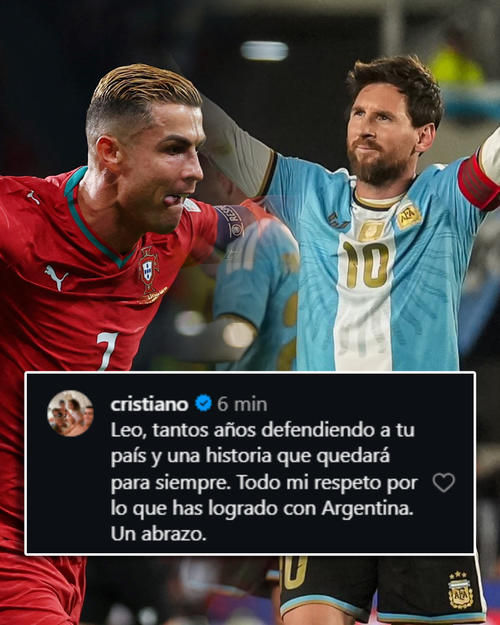 Este es el comentario que escribi&oacute; CR7 en el post de Messi. (Foto: Instagram)