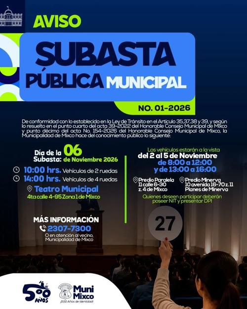 Mixco realizar&aacute; el 6 de noviembre una subasta p&uacute;blica de veh&iacute;culos municipales. (Imagen: Muni Mixco)