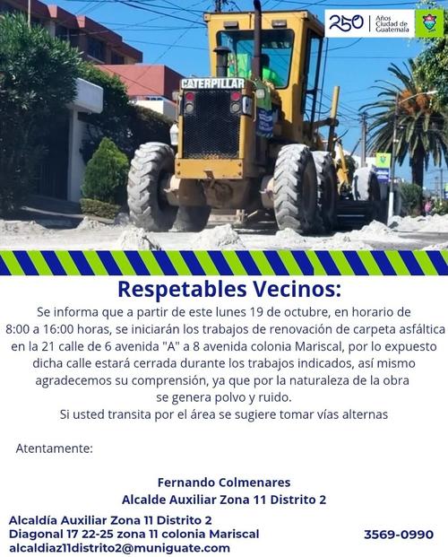 Comunicado emitido por la Alcald&iacute;a Auxiliar zona 11. (Foto: MuniGuate)