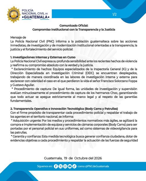 Comunicado de la PNC. (Foto: PNC)