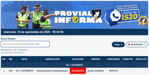Bloqueo de este mi&eacute;rcoles 16 de septiembre. (Imagen: Provial)