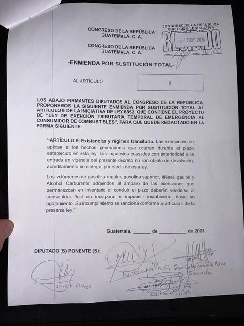 La sustitución total del artículo 9 establece que la exoneración aplicará únicamente a los impuestos generados durante la vigencia del decreto. (Imagen: Organismo Legislativo)
