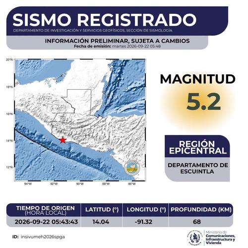 El epicentro del sismo fue en Escuintla. (Imagen: Insivumeh)