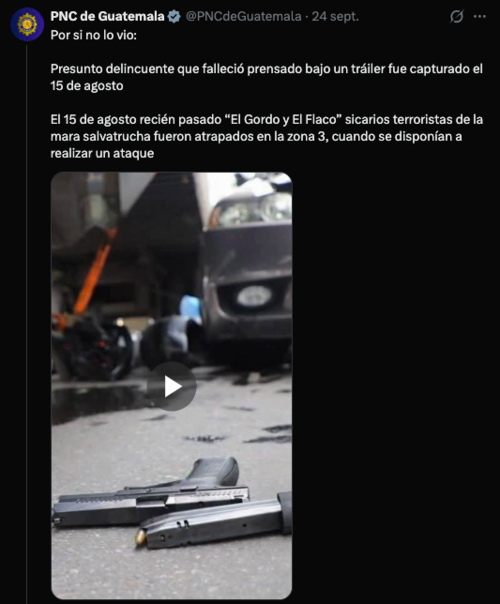 En este post (que ya no aparece para compartir) la PNC cuestion&oacute; la pronta liberaci&oacute;n de una persona capturada ya que contaba con antecedentes. (Foto: Captura de pantalla/Soy502)