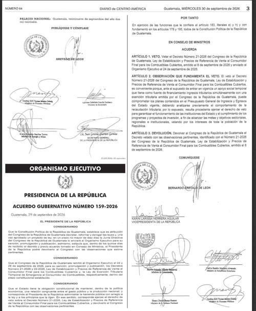 El Decreto 21-2026, Ley que establec&iacute;a el subsidio qued&oacute; vetado. (Imagen: Captura de pantalla)