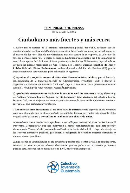 Comunicado oficial protestas a domicilio