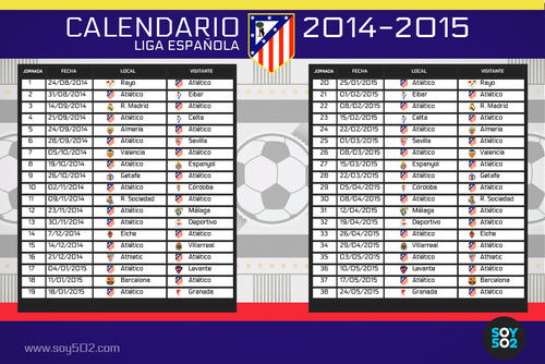 Calendario completo de los juegos de Liga del Atl&eacute;tico de Madrid