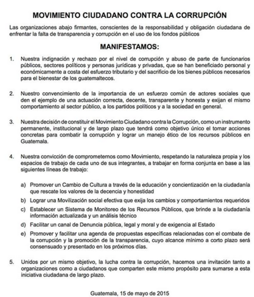 Copia del manifiesto que firmaron las entidades participantes. (Foto: Facebook)