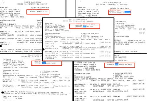 Boletos a&eacute;reos encontrados en allanamientos. 