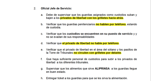 El protocolo se encarga de reiterar que los grilletes deben portarse hacia atr&aacute;s.
