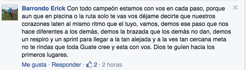 Este mensaje de apoyo le escribi&oacute; Erick Barrondo a Charles Fern&aacute;ndez. "Nuestros corazones laten al mismo tiempo que el tuyo". 