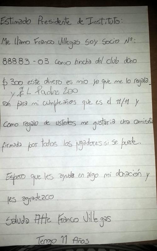 El donativo fue acompa&ntilde;ado de una carta donde solicit&oacute; a cambio, una camiseta firmada por la plantilla del equipo. (Imagen: foxdeportes.com)