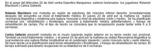 Parte m&eacute;dico de Comunicaciones Rolando Blackburn foto