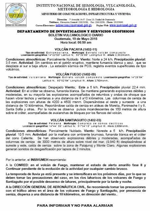 El Insivumeh llama a la Conred a mantener el estado de alerta amarilla fase II en el volc&aacute;n de Fuego. 