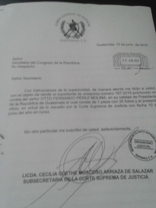 Notificación de la Corte Suprema de Justicia. (Foto: Twitter)