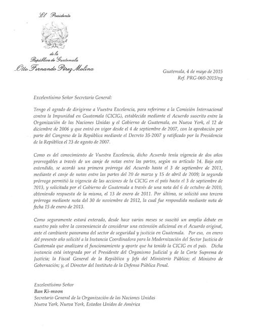 En la imagen se observa la primera parte de la carta que remite el Presidente a la ONU por medio de la Canciller&iacute;a.  (Foto: Minex) 