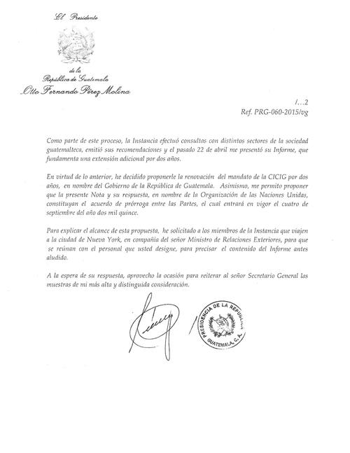 En la parte final del escrito se solicita que una misi&oacute;n de Guatemala viaje a la ONU para explicar los motivos de la ampliaci&oacute;n del mandato de CICIG.  (Foto: Canciller&iacute;a) 