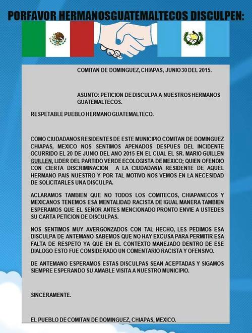 En las redes sociales circul&oacute; esta imagen donde se muestra una supuesta disculpa por parte de los mexicanos.