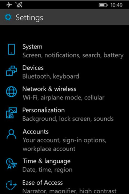 En el menú de configuración veremos íconos que acompañan las acciones. 