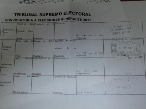 El TSE muestra los sellos de recibido de las invitaciones en cada una de las oficinas oficiales. (Foto: TSE)