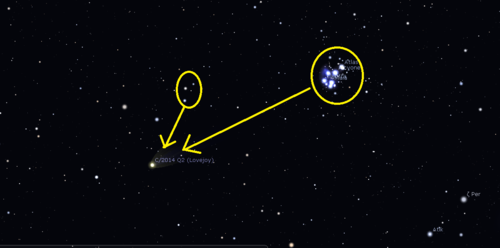 El cometa Lovejoy, cerca de Las Pl&eacute;yades. (Foto: Cortes&iacute;a Edgar Castro Bathen).