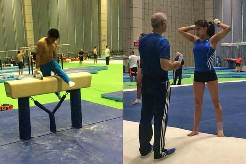 Los gimnastas durante su tiempo de preparaci&oacute;n y adaptaci&oacute;n en Nanning, China