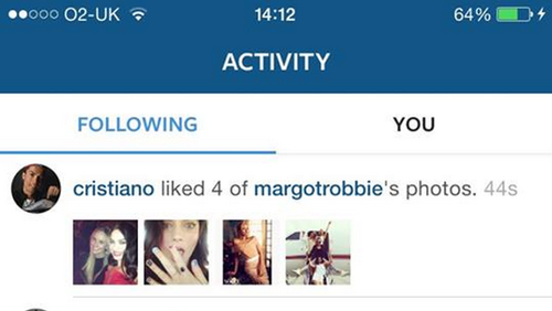 Instagram Cristiano Ronaldo a Margot Robbie