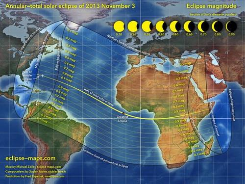 Aqu&iacute; se ver&aacute; el eclipse: Honduras, Nicaragua, Costa Rica, Panam&aacute;, Colombia, Venezuela, Brasil podr&aacute;n ver el eclipse. La costa este de EE.UU., toda Espa&ntilde;a y Portugal, parte de Italia, Grecia, Ir&aacute;n, Irak, &Aacute;frica casi completa y Arabia Saudita.