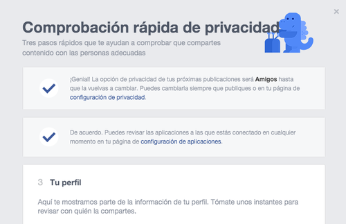 Finalmente se desplegará la información privada como lugares donde trabajas o has trabajado, estado sentimental, y otros. Aquí puedes decidir quien puede ver esta información.
