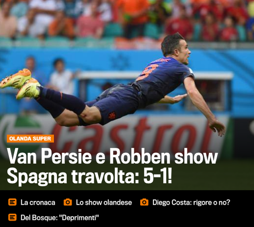 Gazzetta dello Sport de Italia, calific&oacute; de "show" el desempe&ntilde;o de Robin Van Persie. 
