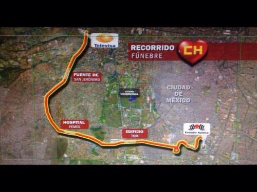 Este es el recorrido de la carroza fúnebre que trasladará los restos de Chespirito hacia el Estadio Azteca. (Foto: Twitter/Televisa)