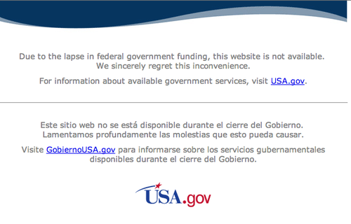 En la p&aacute;gina web de la Nasa aparece un anuncio que informa que el sitio esta cerrado durante el paro del gobierno de Barack Obama.