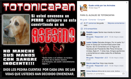 Esto forma parte de la campa&ntilde;a en contra del Alcalde de Totonicap&aacute;n por el exterminio de perros. 